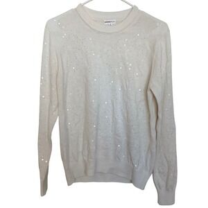 MINNIE ROSE Women's Cream‎ Sequin Embellished Long Sleeve Sweater Size M Cute